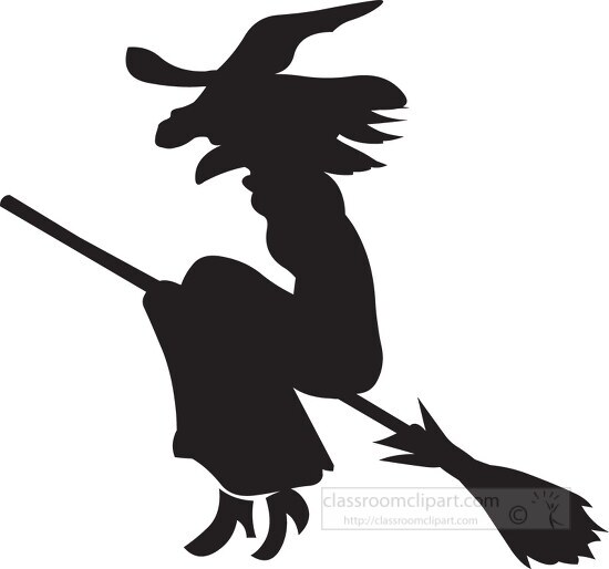 witch flying on broomstick silhouette