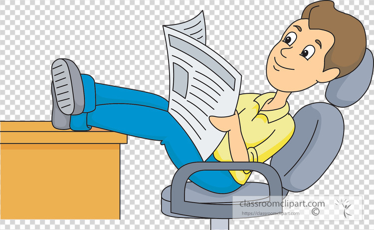 with feet on desk man reads news paper transparent