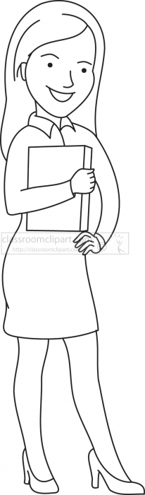 woman holding notebook black outline clipart