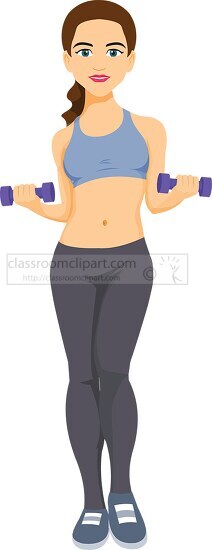 woman in workout costume holding dumbbells clipart