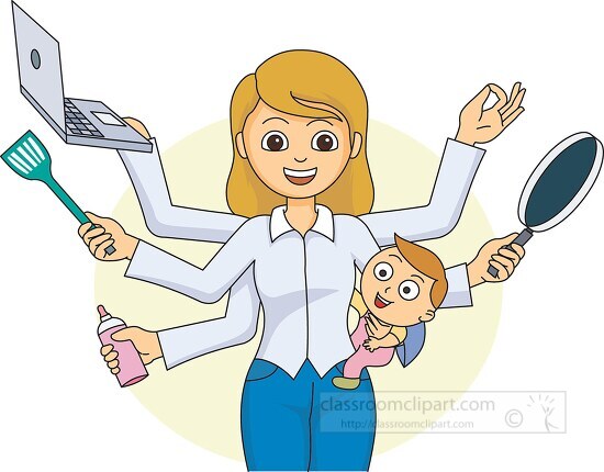 woman multitasking family clipart