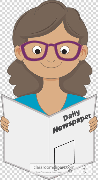 woman reads daily newspaper transparent