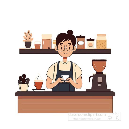 woman serving coffee in a coffee bar cafe setting