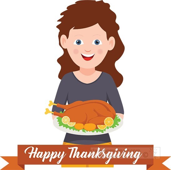 woman serving turkey for thanksgiving dinner clipart