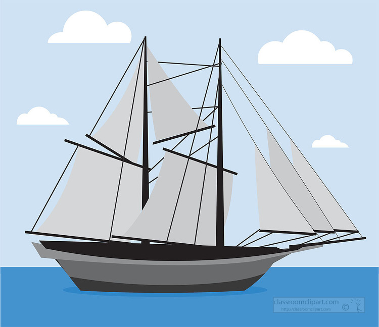 wooden sailing ship in motion sails fully extended gray color cl