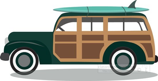 woodie wagon with surfboard clipart