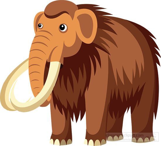 friendly woolly mammoth with shaggy fur and curving ivory tusks clipart