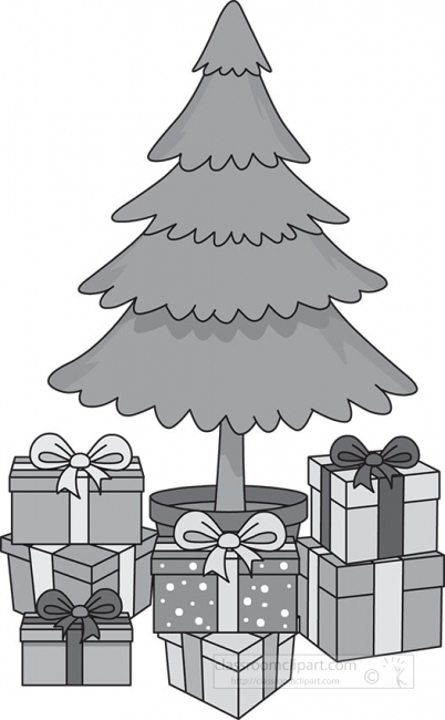 xmas tree with many gifts gray color clipart