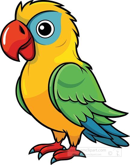 yellow and green parrot with a red beak clip art