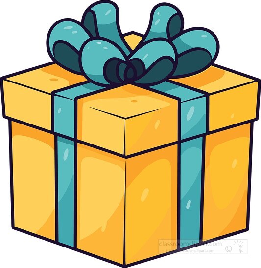yellow gift box with large blue bow clip art