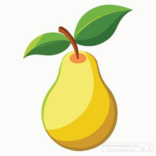 Yellow Pear Clipart with Green Leaf