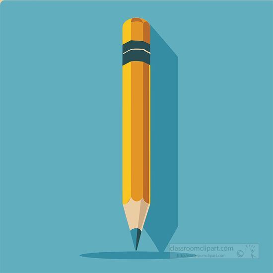 yellow pencil with a shadow on a blue background clipart