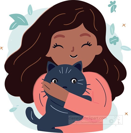 young african american girl holds her cat in loving manner