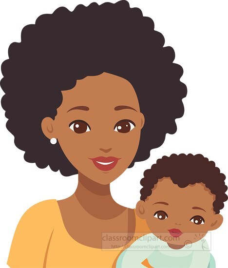 young african american mom holding her baby clip art