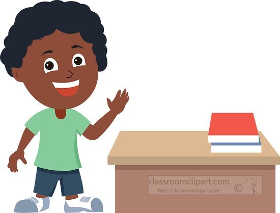 young african american student smiling standing near desk clip art