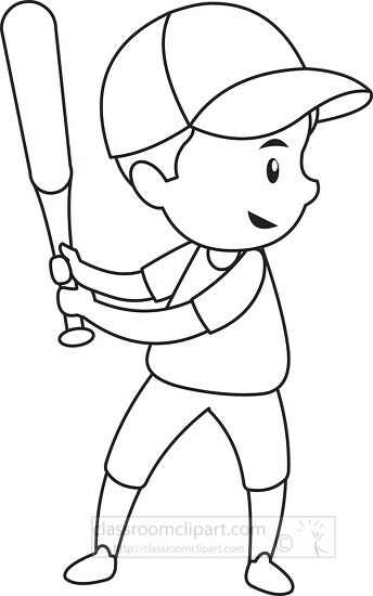 Sports Outline Clipart-young baseball player holds bat with determined ...