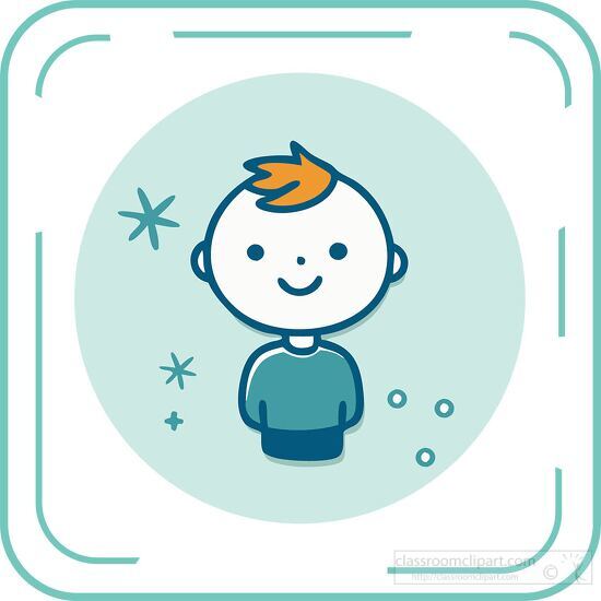 young boy round blue line icon