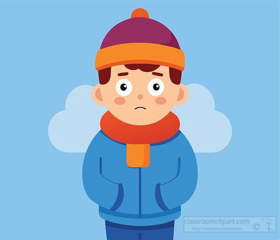 young boy stands shivering in his winter clothes