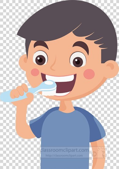 Young boy with dark hair brushing his teeth