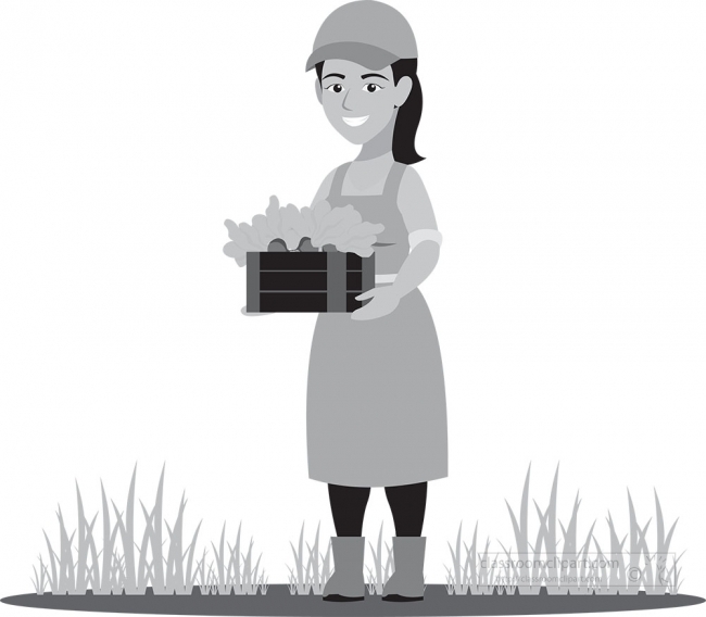 young girl holding basket of vegetables from garden gray color c
