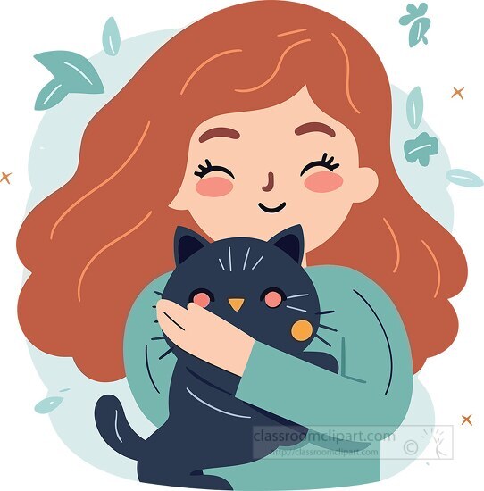 young girl holds her cat in loving manner