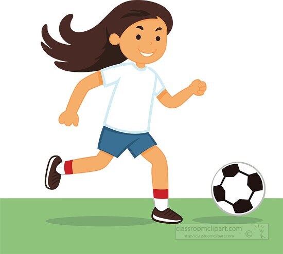 Soccer Clipart-young girl kicking a soccer ball on a field