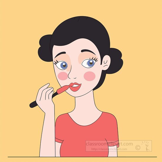 young lady applying blush with a brush in a cartoon style