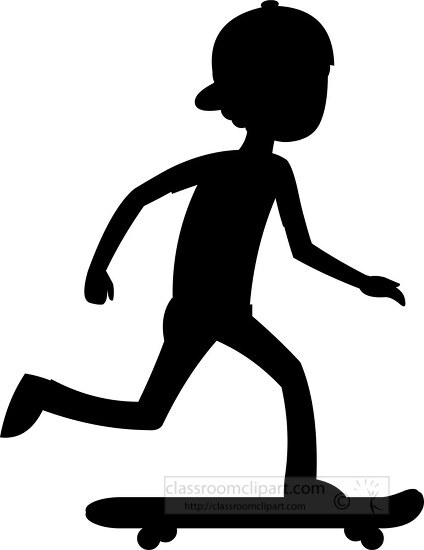 young male riding a skateboard pushes forward silhouette