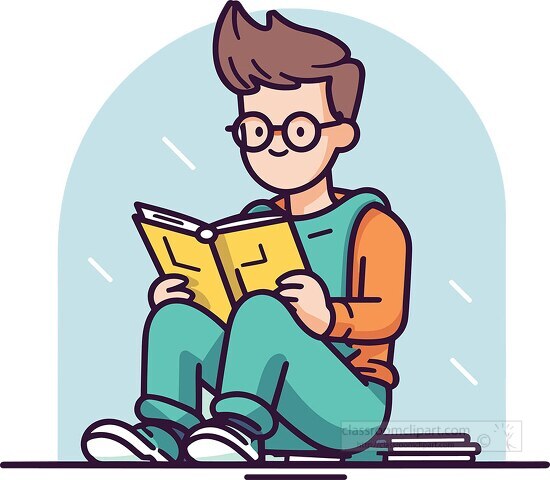 Book Clipart-young student holds an open book