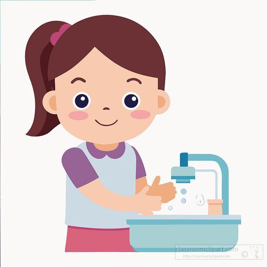 young student washing her hands at a sink