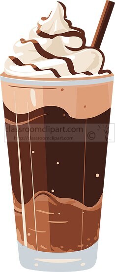 yummy chocolate shake with whipped cream in a glass clip art