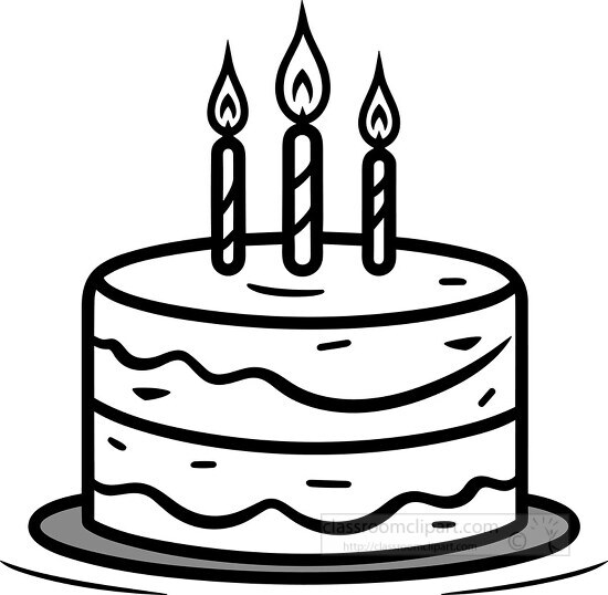 Black White Outline Clipart-yummy birthday cake with candles