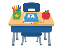1st Grade Desk With Notebook Apple And Crayons