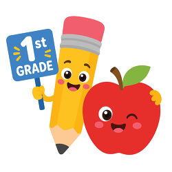 1st Grade Pencil And Apple Characters