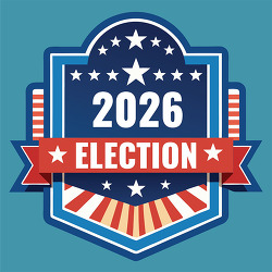 2026 election badge patriotic stars graphic design