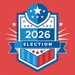 2026 election badge patriotic stars ribbon campaign design