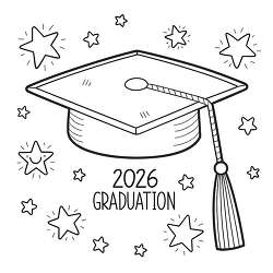 2026 Graduation Cap With Stars Coloring Page