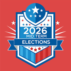 2026 mid term election badge patriotic stars campaign design