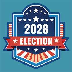 2028 election badge patriotic stars graphic design