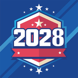 2028 election shield emblem patriotic stars ribbon campaign desi