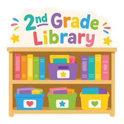 2nd Grade Library Bookshelf With Colorful Book Bins