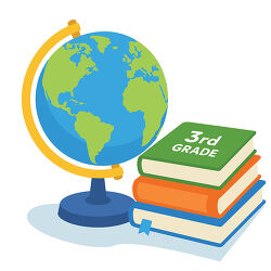 3rd Grade Globe With Stacked Books