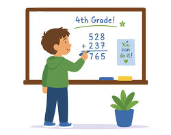 4th Grade Boy Solving Addition On Whiteboard