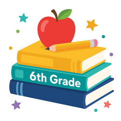6th Grade Books With Apple And Pencil