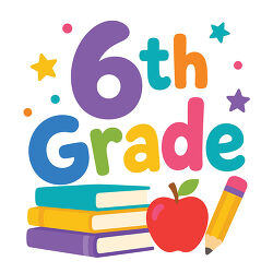 6th Grade Word Art With Books And Apple