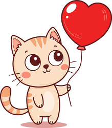 adorable cat holding red heart balloon valentines