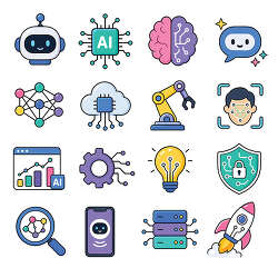 AI technology color icon set