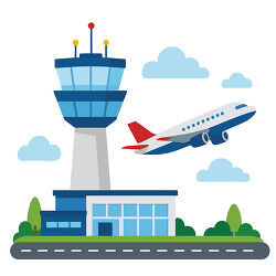 Airport Control Tower With Airplane