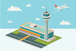 Airport With Control Tower And Airplane