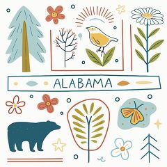 Alabama Symbols With Flora and Fauna in Colorful Design